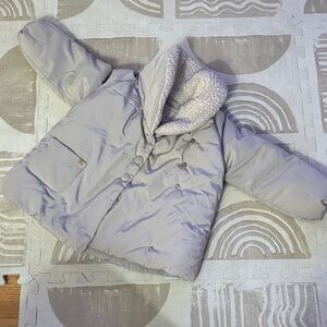 Zara Light Cream Puffer Jacket with Sherpa Hood